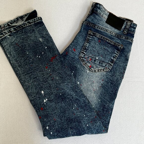Parish Nation Rare Paint Splatter Rip and Repair Distressed Denim Jeans 32x29 - Picture 1 of 11